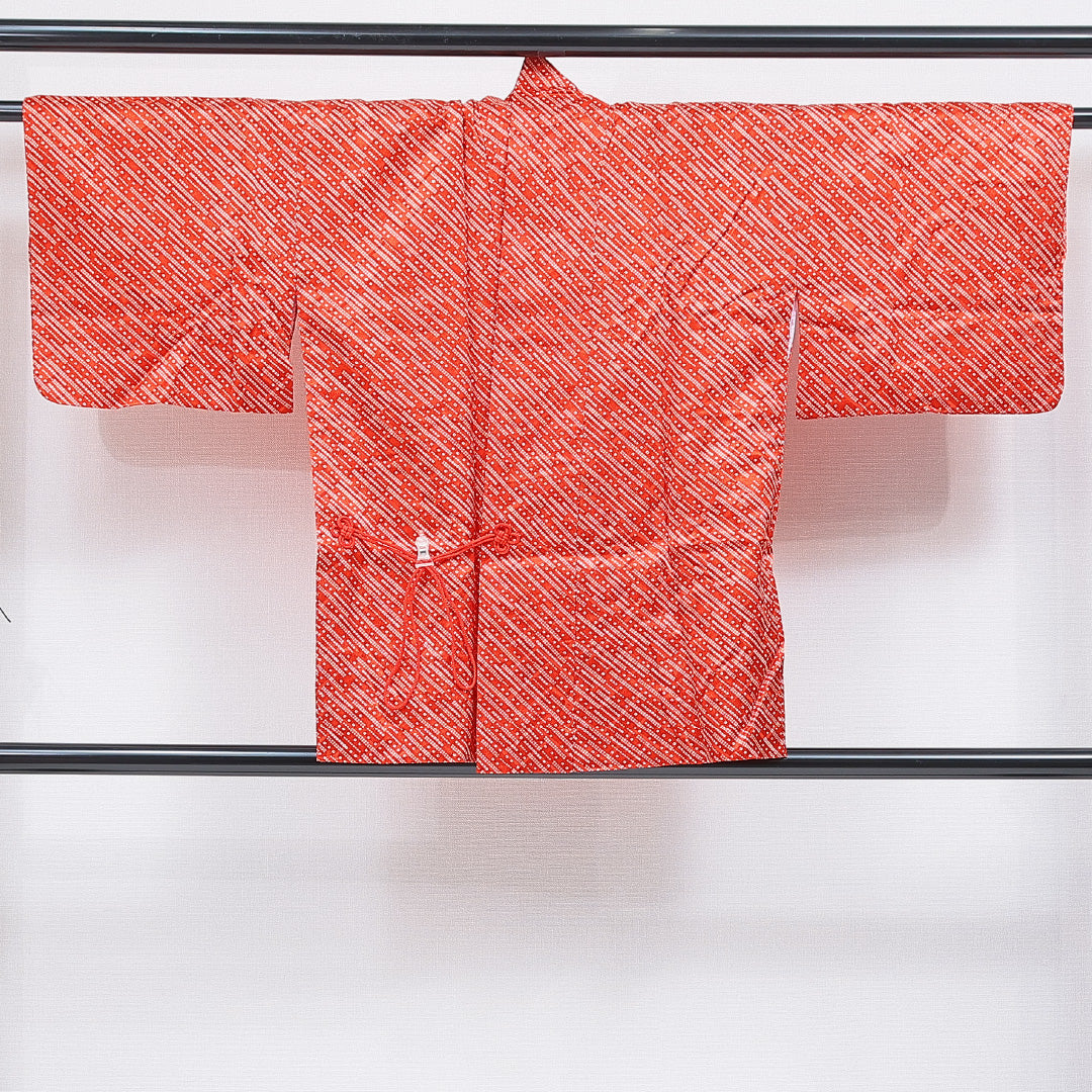 未使用品 洗える着物 道中着 袷 身丈79cm 裄丈65cm ポリエステル Nランク カジュアル Mサイズ 鹿の子柄 赤系 RP 1236-16810