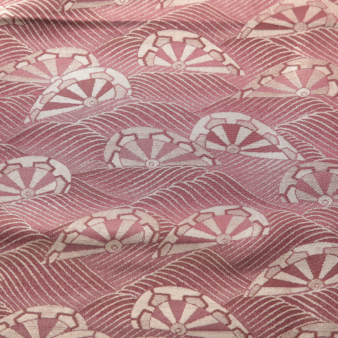 袋帯 帯丈440cm フォーマル 六通 帯芯なし Aランク 正絹 源氏車 紫系 赤系 1223-02127