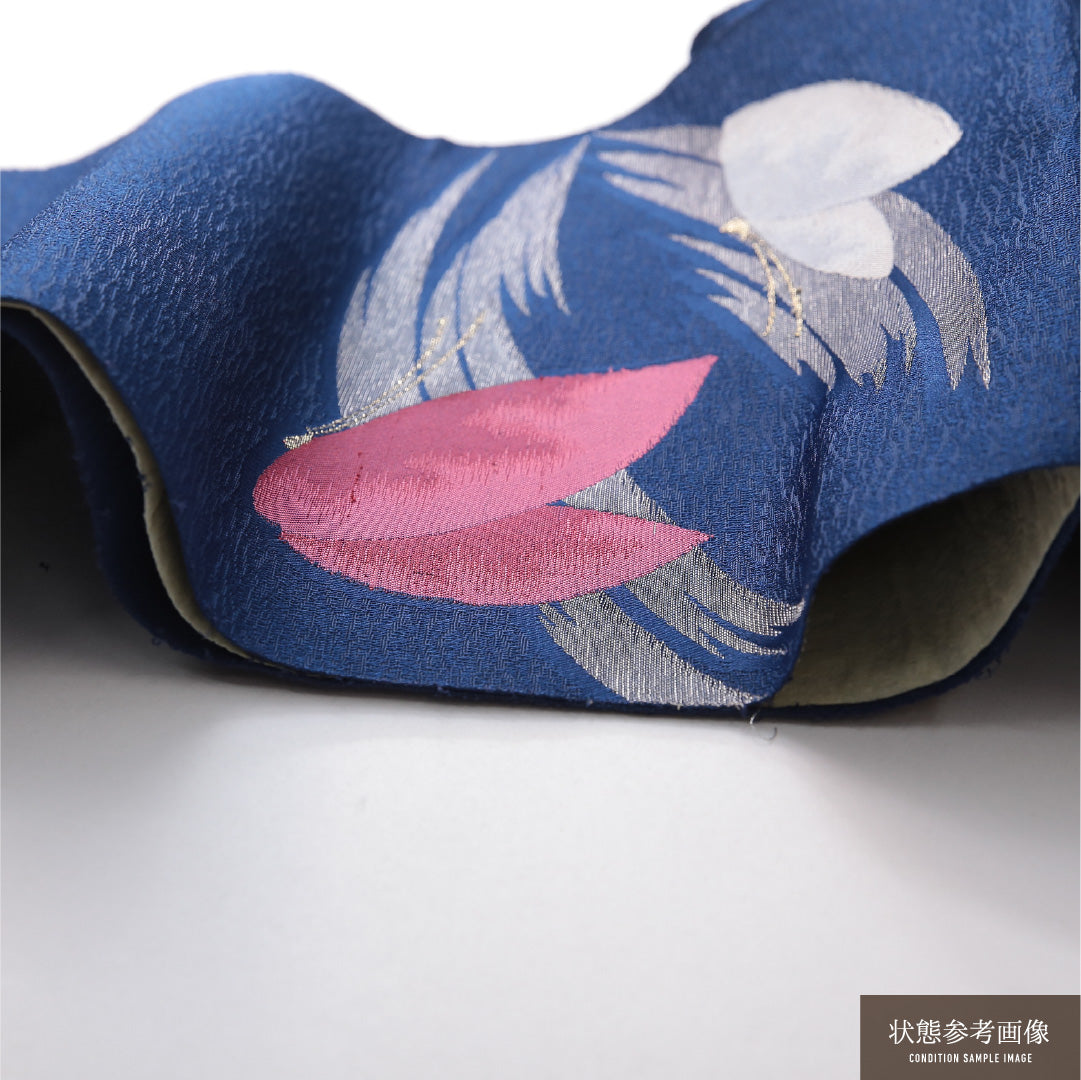 八寸名古屋帯 帯丈352cm カジュアル 松葉仕立て ポイント柄 Dランク 正絹 綴れ織 蝶 紺系 1224-03777