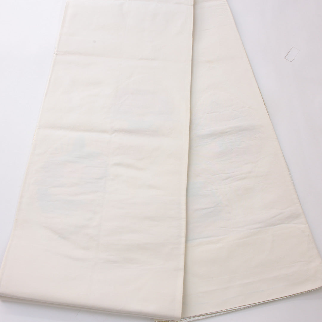 袋帯 帯丈420cm フォーマル 六通 帯芯なし Sランク 正絹 向かい鳥 よろけ縞 白系 1223-02245