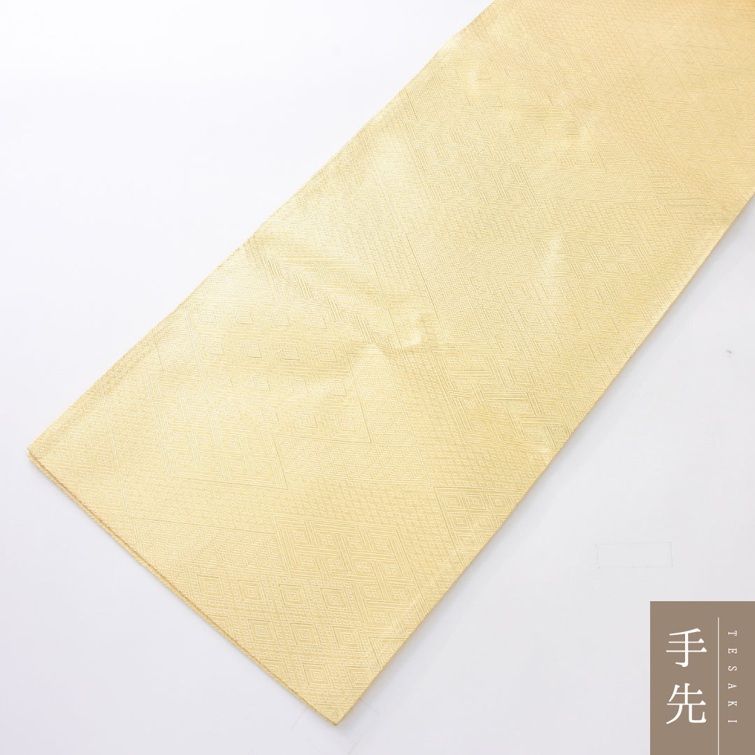 袋帯 帯丈440cm 正絹 全通 フォーマル 本場筑前博多織 菱つなぎ ガード加工 証紙 金系 1243-02175