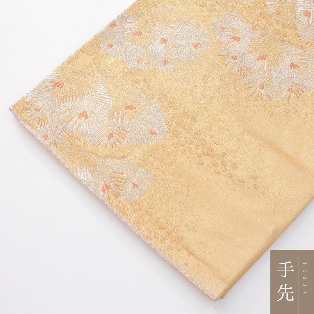 袋帯 帯丈420cm 正絹 六通 フォーマル 松 吉祥文様 ベージュ系 金系 1243-02258