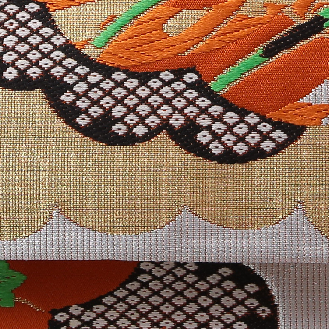 袋帯 帯丈436cm フォーマル 六通 Sランク 正絹 唐織 御所車 朱系 1223-02079