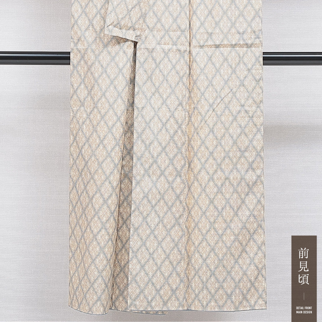 洗える着物 紬 袷 身丈146cm 裄丈62cm ポリエステル Sランク カジュアル 広衿 XSサイズ 格子 ベージュ系 RP 1223-16266