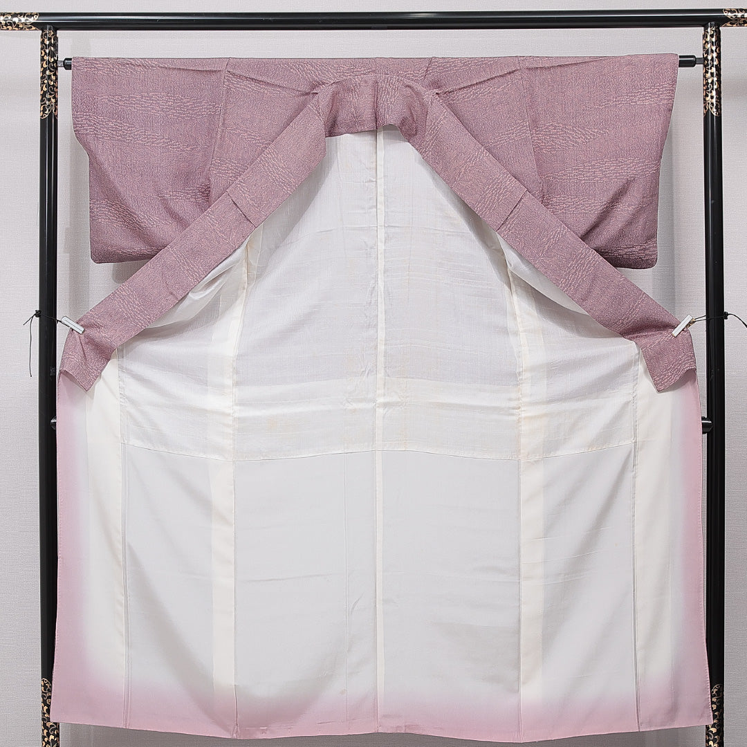 小紋 袷 身丈153cm 裄丈62cm 正絹 Aランク Sサイズ 広衿 一つ紋 セミフォーマル 落款 ピンク系 1215-15867