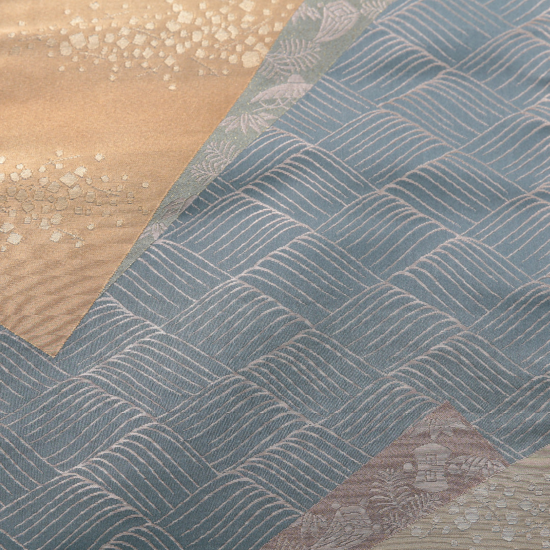 袋帯 帯丈436cm フォーマル 六通 Sランク 正絹 創作柄 青系 1223-02070