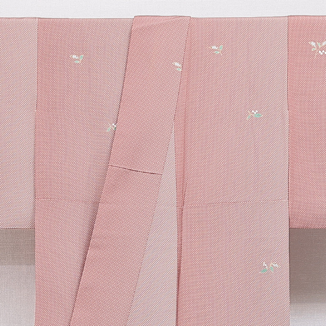 小紋 袷 身丈151cm 裄丈61cm 正絹 Sランク Sサイズ 広衿 インフォーマル 南天 ピンク系 1215-15904