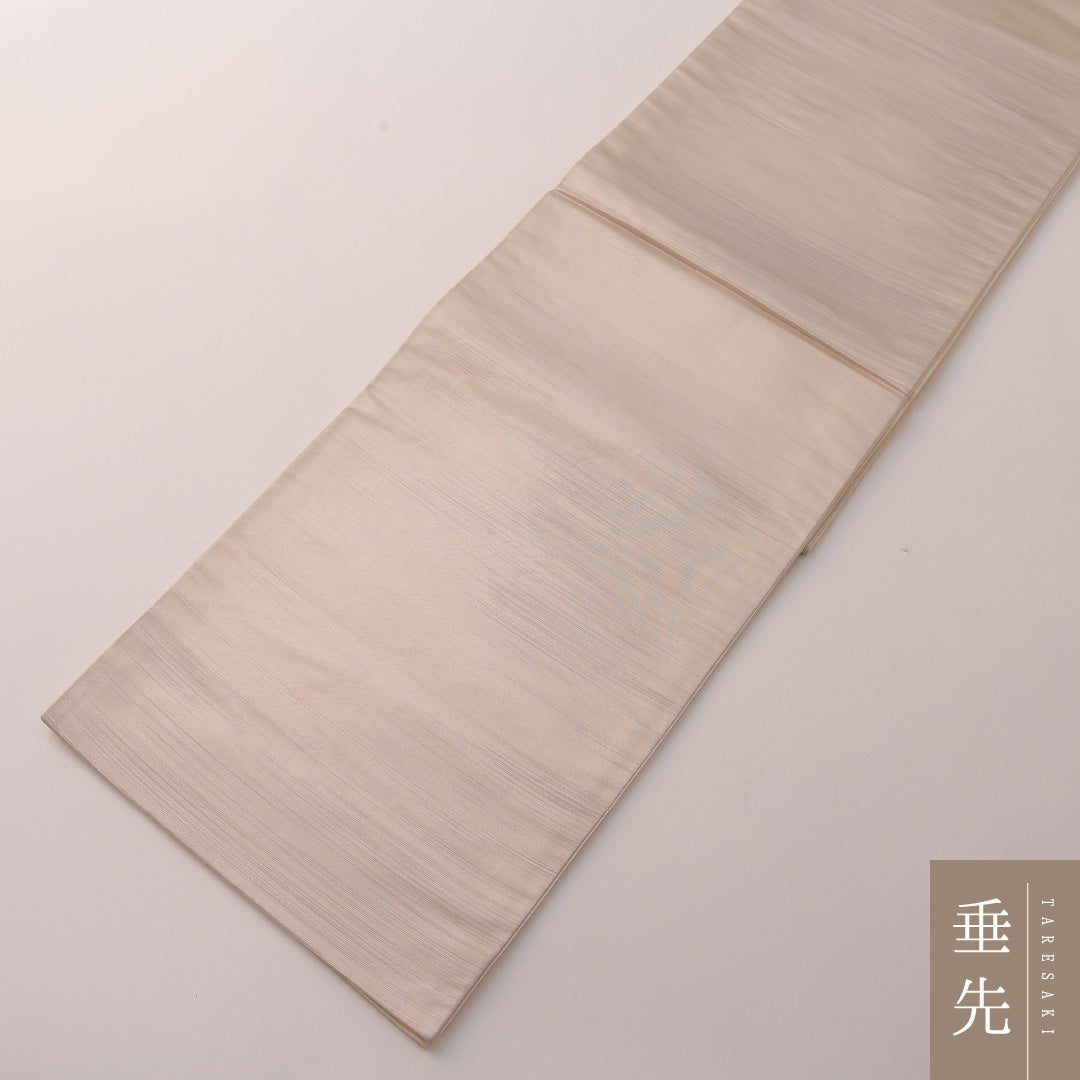 袋帯 帯丈424cm フォーマル 六通 Cランク 正絹 鳥 扇 菊 クリーム系 グレー系 1223-01885