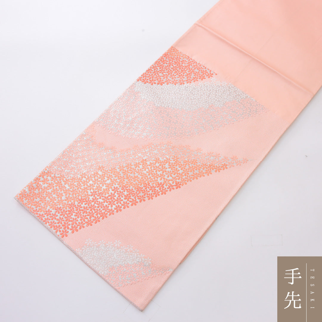振袖用 袋帯 帯丈424cm 正絹 六通 桜 ピンク系 1243-02191