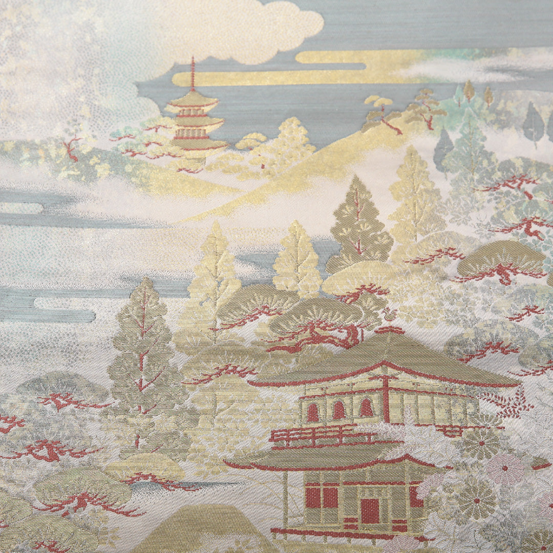 袋帯 帯丈428cm フォーマル 六通 Sランク 正絹 楼閣 クリーム系 1223-02076