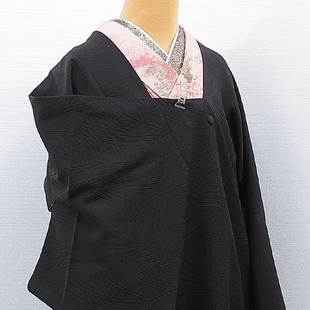 道行コート 袷 身丈95cm 裄丈63cm 正絹 Aランク セミフォーマル Sサイズ ポケットあり 無地 黒系 RP 1237-15456