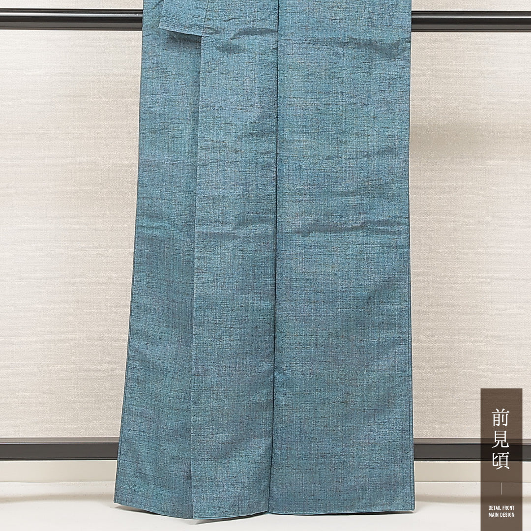 紬 胴抜き 身丈161cm 裄丈63cm 正絹 Sランク カジュアル バチ衿 Lサイズ 居敷当て 無地 青系 M4 1223-16910