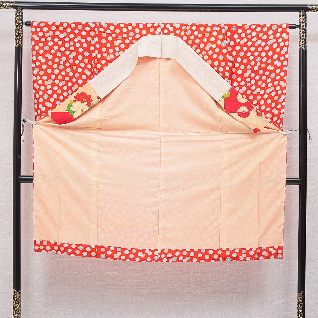 アンティーク 長襦袢 無双袖 身丈130cm 裄丈63cm 正絹 Bランク Lサイズ 桜 赤系 RP 1239-16669