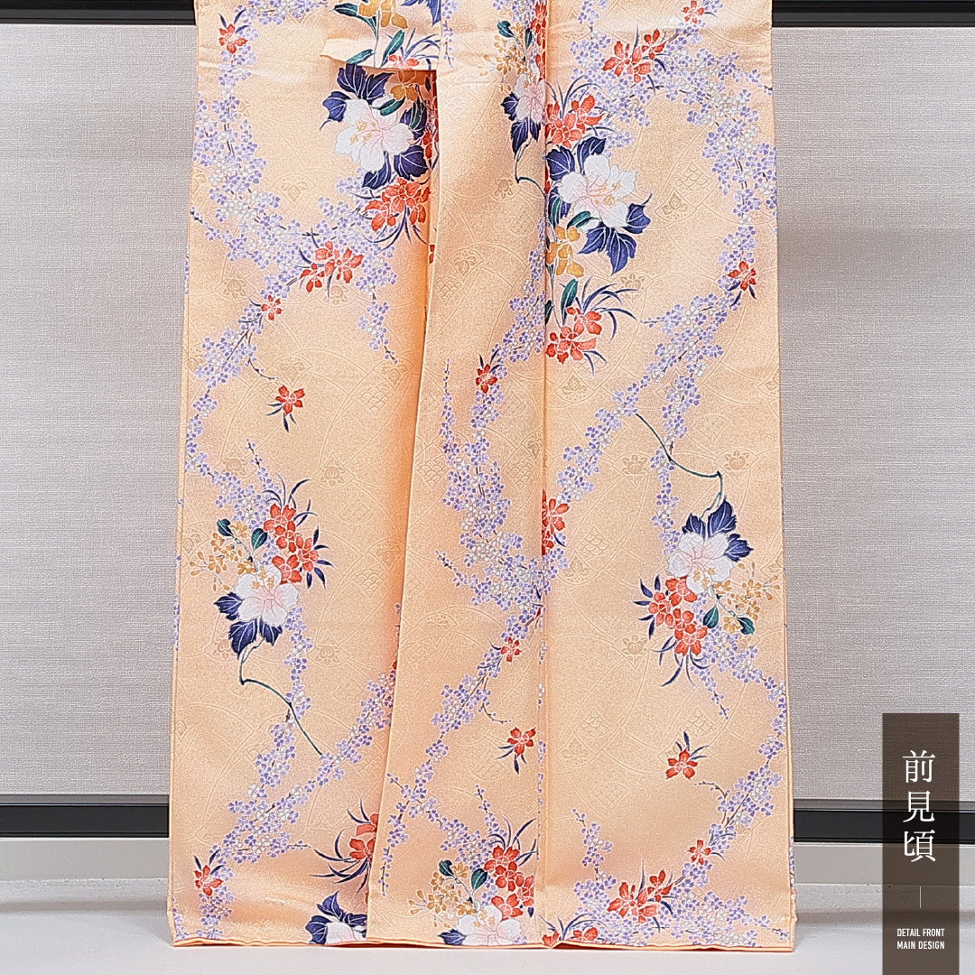 洗える着物 小紋 袷 身丈164cm 裄丈64cm ポリエステル Sランク インフォーマル 広衿 Lサイズ 芙蓉 朱系 RP 1221-15818