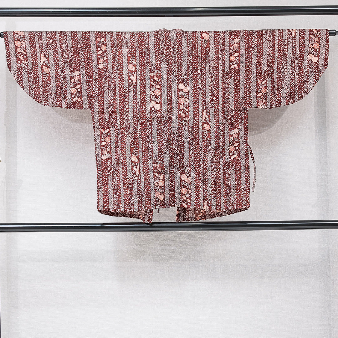 洗える着物 道中着 袷 身丈73cm 裄丈66cm ポリエステル Aランク バチ衿 Mサイズ 紅葉 紫系 HP 1236-15164