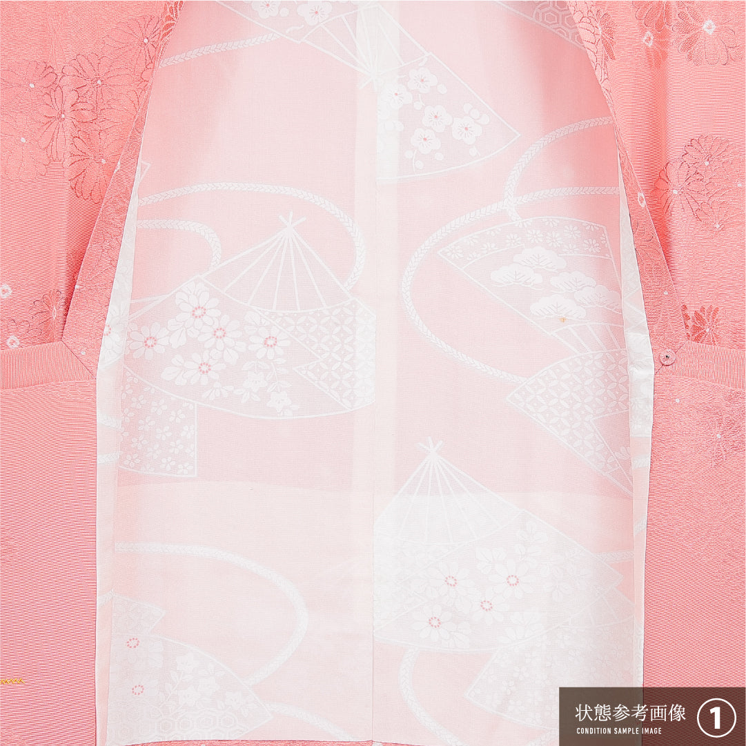 道行コート 袷 身丈85cm 裄丈63cm 正絹 Sランク セミフォーマル Sサイズ 菊 ピンク系 RP 1237-16194