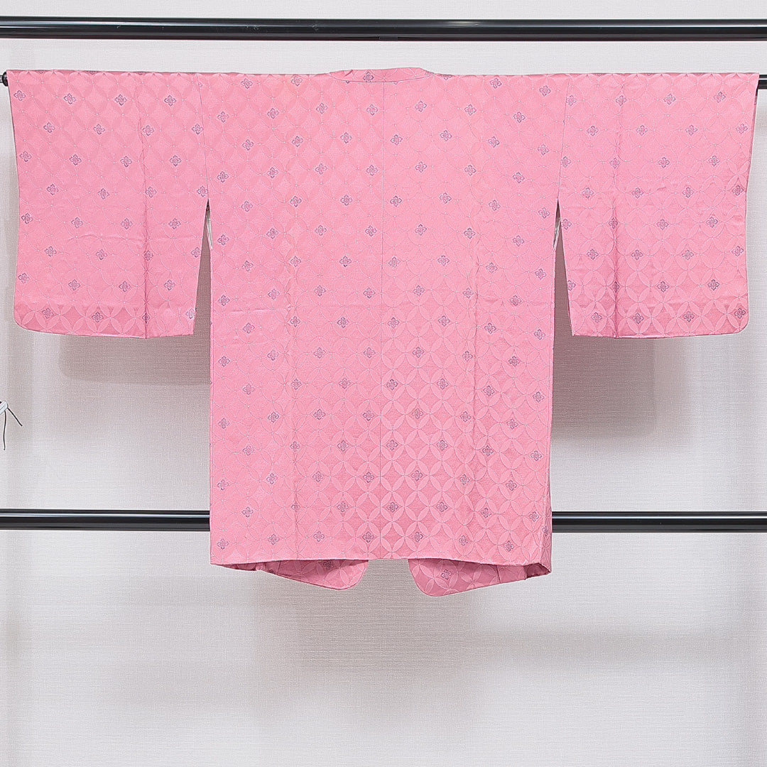 道行コート 袷 身丈87cm 裄丈64cm 正絹 Sランク Mサイズ フォーマル ポケットあり 織り出し 七宝 ピンク系 1263-16862