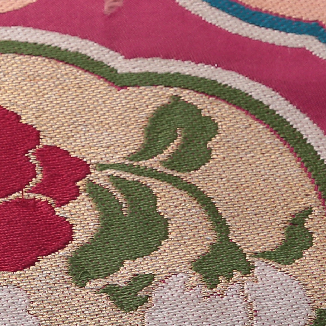 アンティーク 九寸名古屋帯 帯丈315cm 名古屋仕立て ポイント柄 Cランク 正絹 牡丹 紫系 赤系 1224-03810