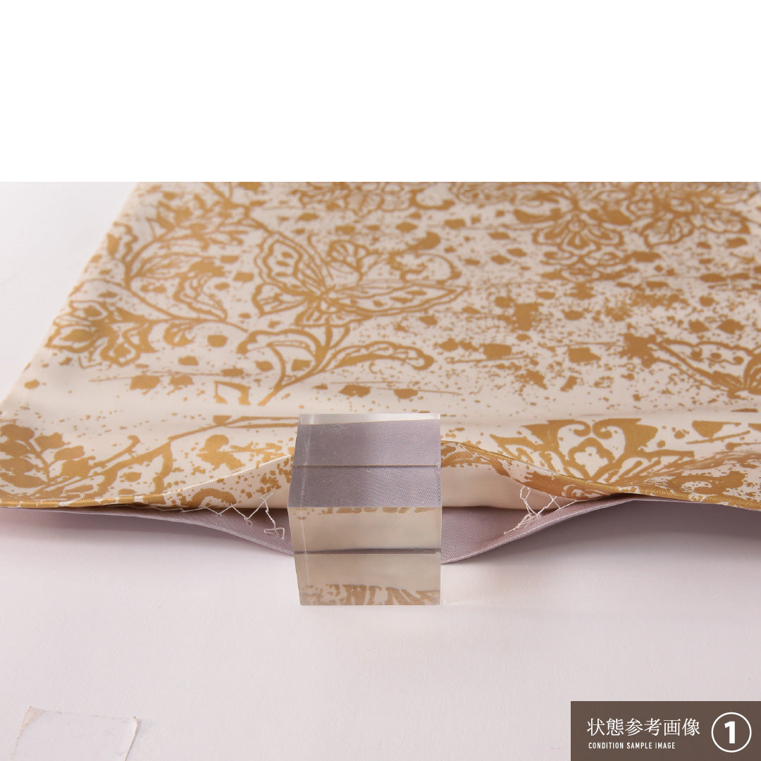 袋帯 帯丈462cm 正絹 ポイント柄 染め帯 フォーマル 双鳥唐花文 金系 クリーム系 1243-01750