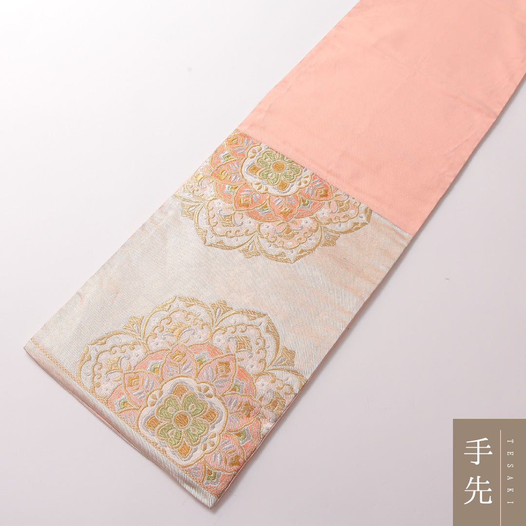 袋帯 帯丈432cm 正絹 六通 フォーマル 宝相華 金系 ピンク系 1243-01791