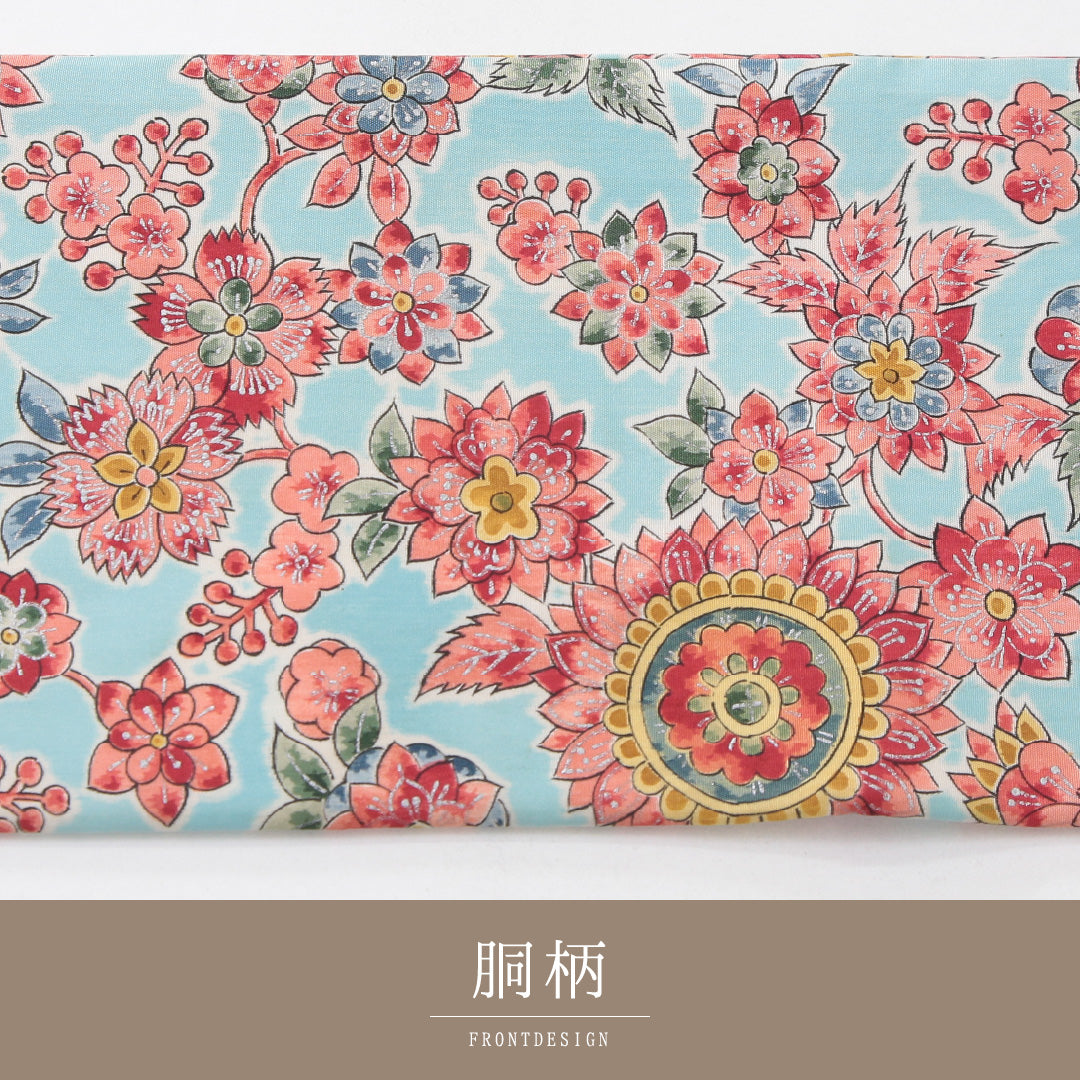 アンティーク 九寸名古屋帯 Aランク 帯丈337cm 正絹 全通 名古屋仕立て 染め 唐草華文 水色系 M4 1245-04017