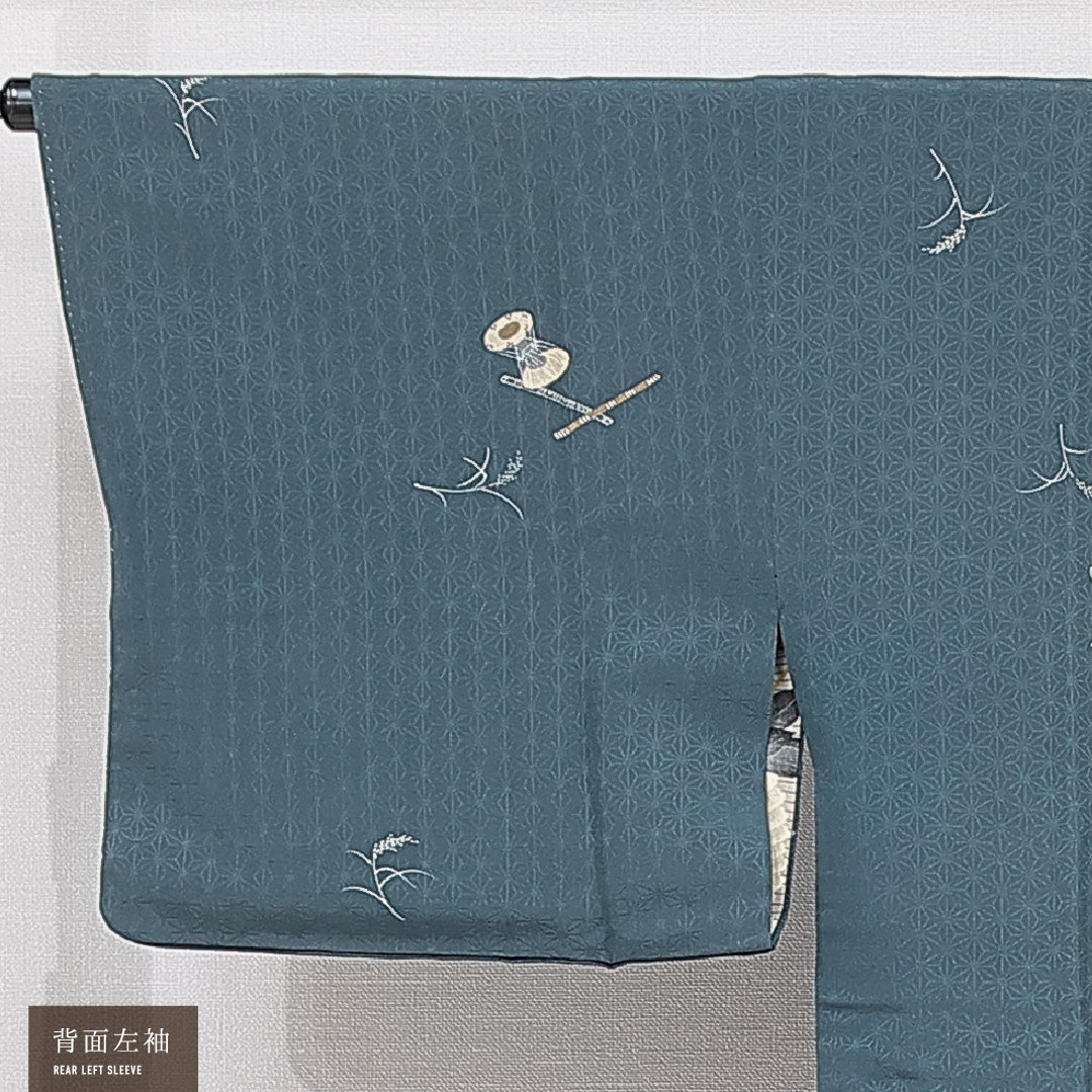 道行コート 袷 身丈83cm 裄丈64cm 正絹 Cランク 紋意匠 (麻の葉) セミフォーマル Mサイズ すすき 青系 LP 1237-15322