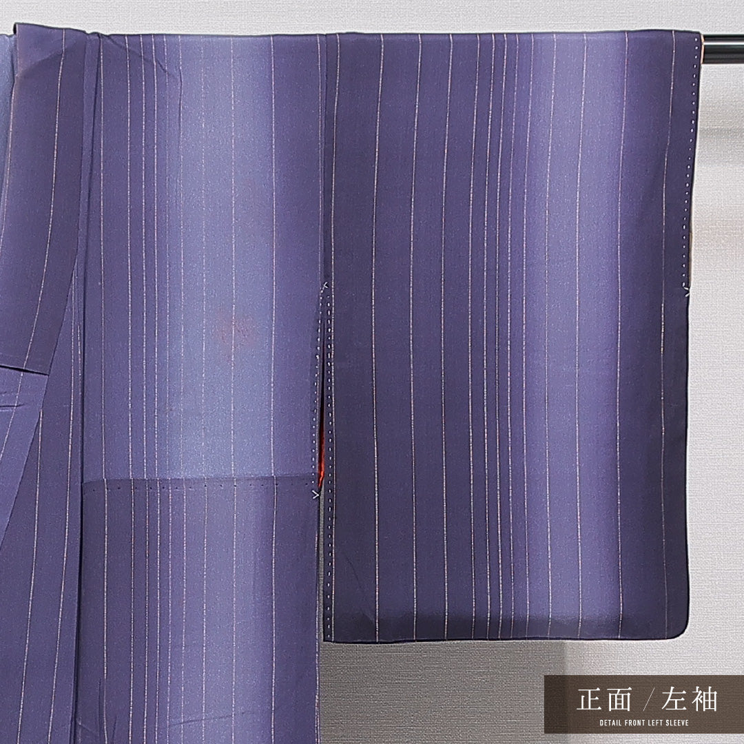 アンティーク 小紋 袷 身丈138cm 裄丈62cm 正絹 Dランク バチ衿 XSサイズ 縞 紫系 RP 1221-15355