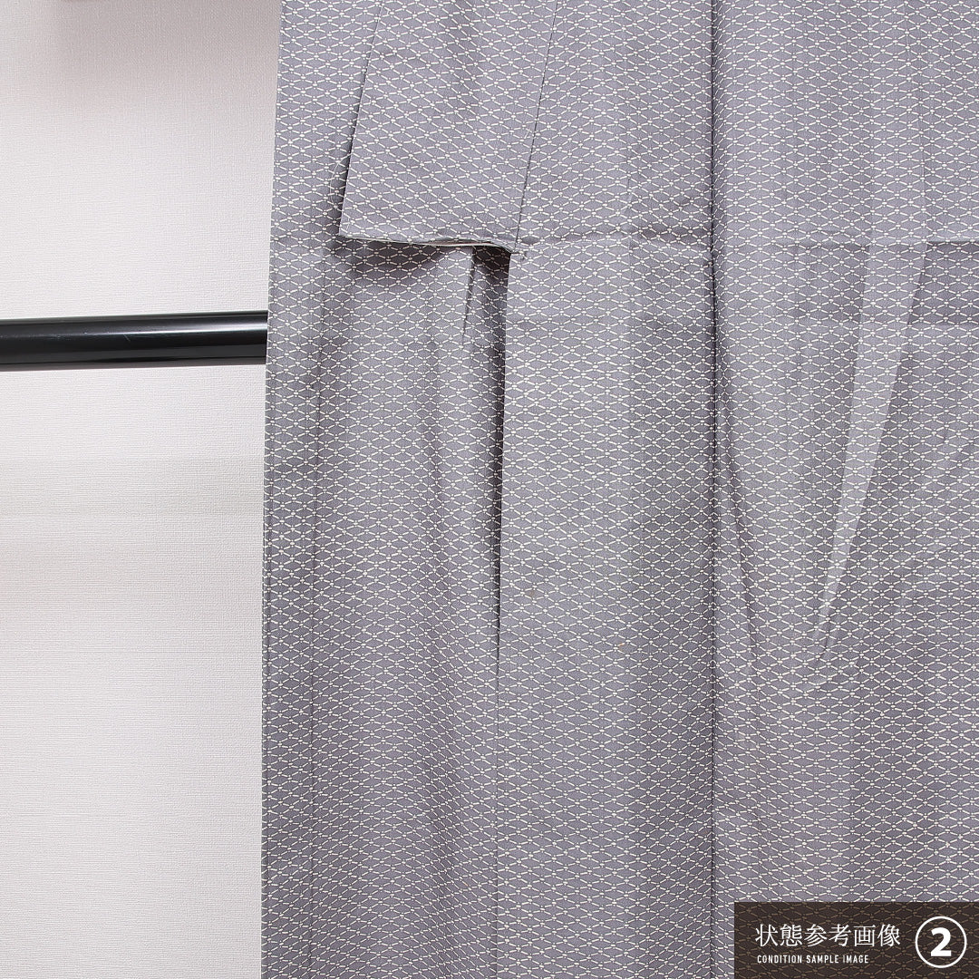 小紋 単衣 身丈147cm 裄丈61cm 正絹 Bランク インフォーマル 広衿 XSサイズ 抽象柄 グレー系 RP 1221-15041