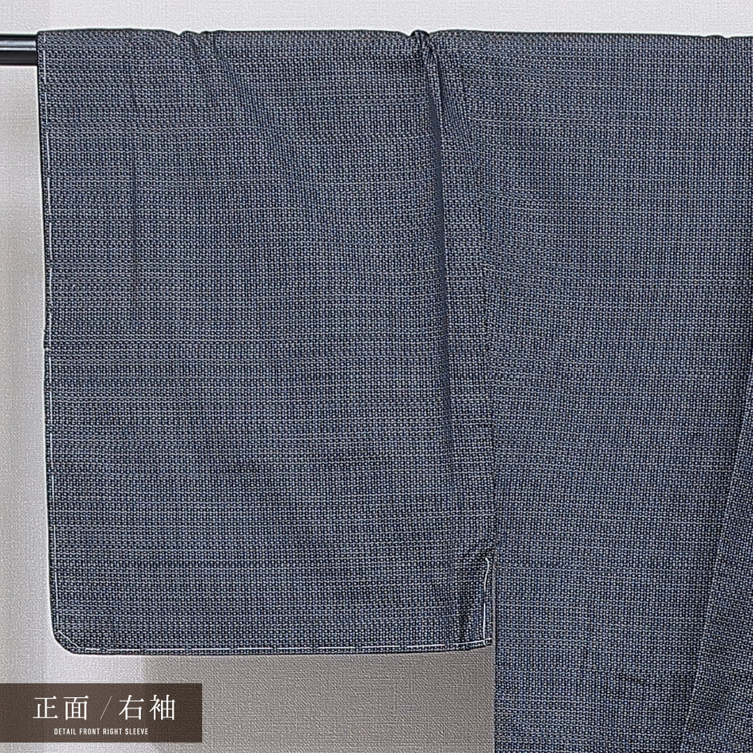 男着物 袷 身丈148cm 裄丈72cm 正絹 Aランク カジュアル 棒衿 Lサイズ 亀甲 紺系 RP 1224-15760