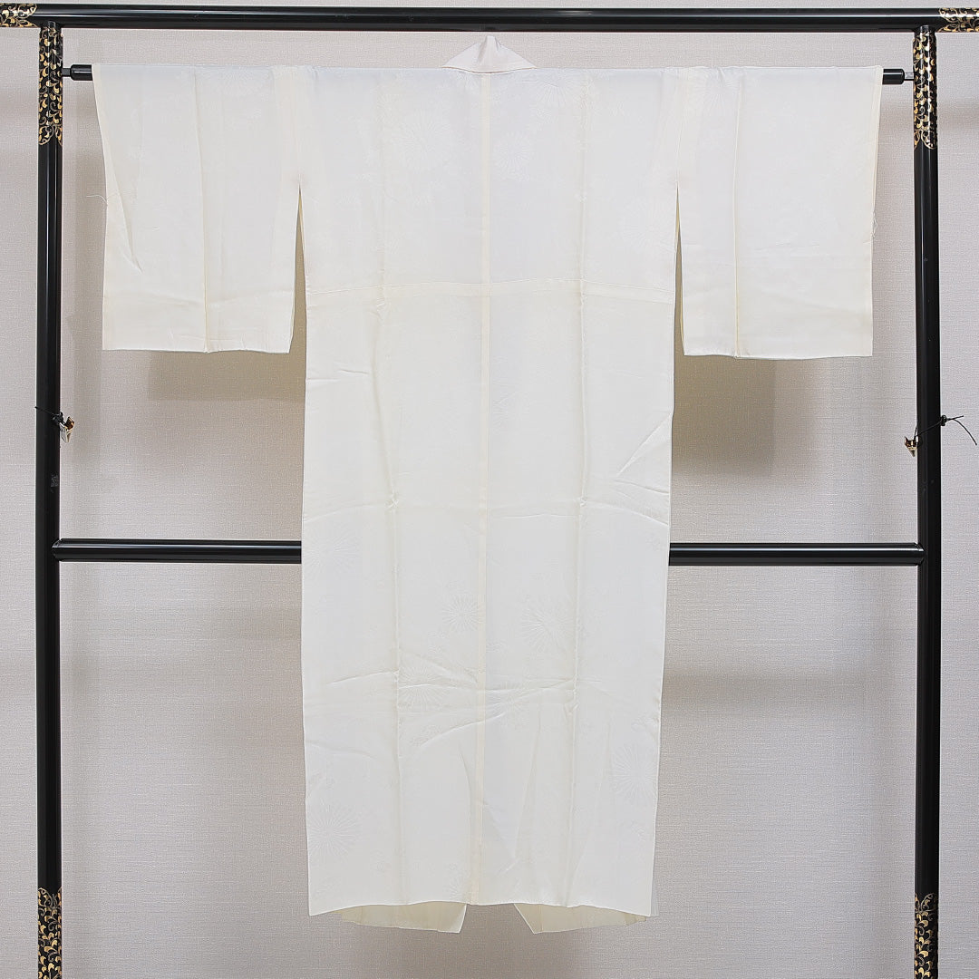 長襦袢 無双袖 身丈137cm 裄丈63cm 正絹 Aランク 2XLサイズ 菊 クリーム系 RP 1239-16467