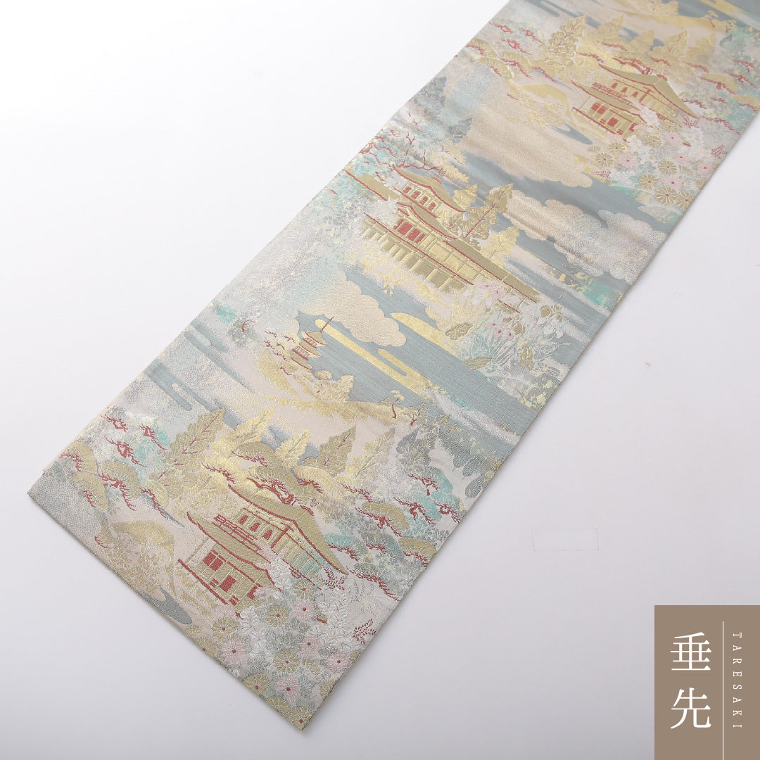 袋帯 帯丈428cm フォーマル 六通 Sランク 正絹 楼閣 クリーム系 1223-02076