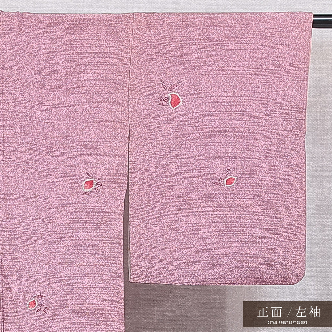 小紋 袷 身丈165cm 裄丈64cm 正絹 Aランク XLサイズ 広衿 インフォーマル 部分絞り 花柄 紫系 1215-16667