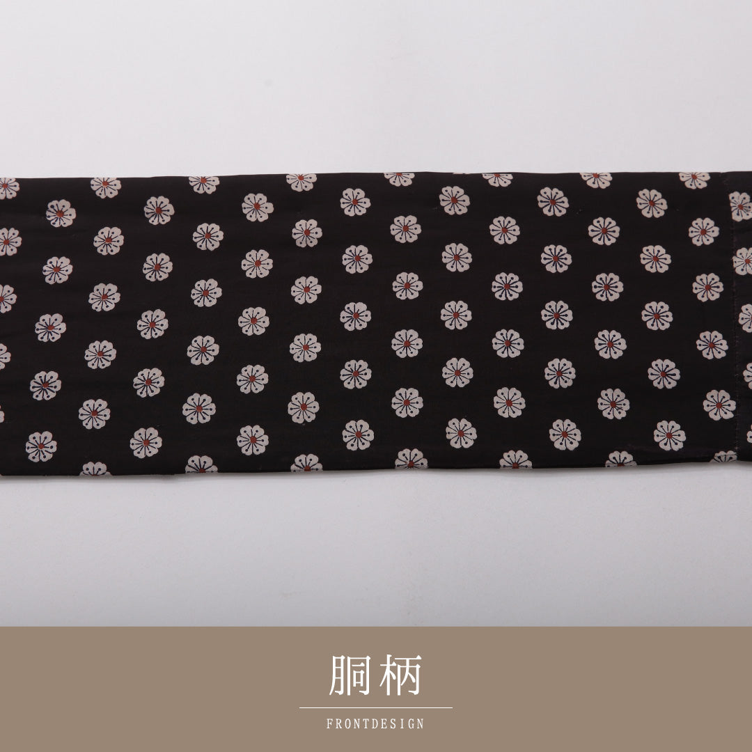 アンティーク 九寸名古屋帯 帯丈316cm カジュアル 名古屋仕立て 全通 帯芯なし Cランク 正絹 染め帯 菊 黒系 1224-03576