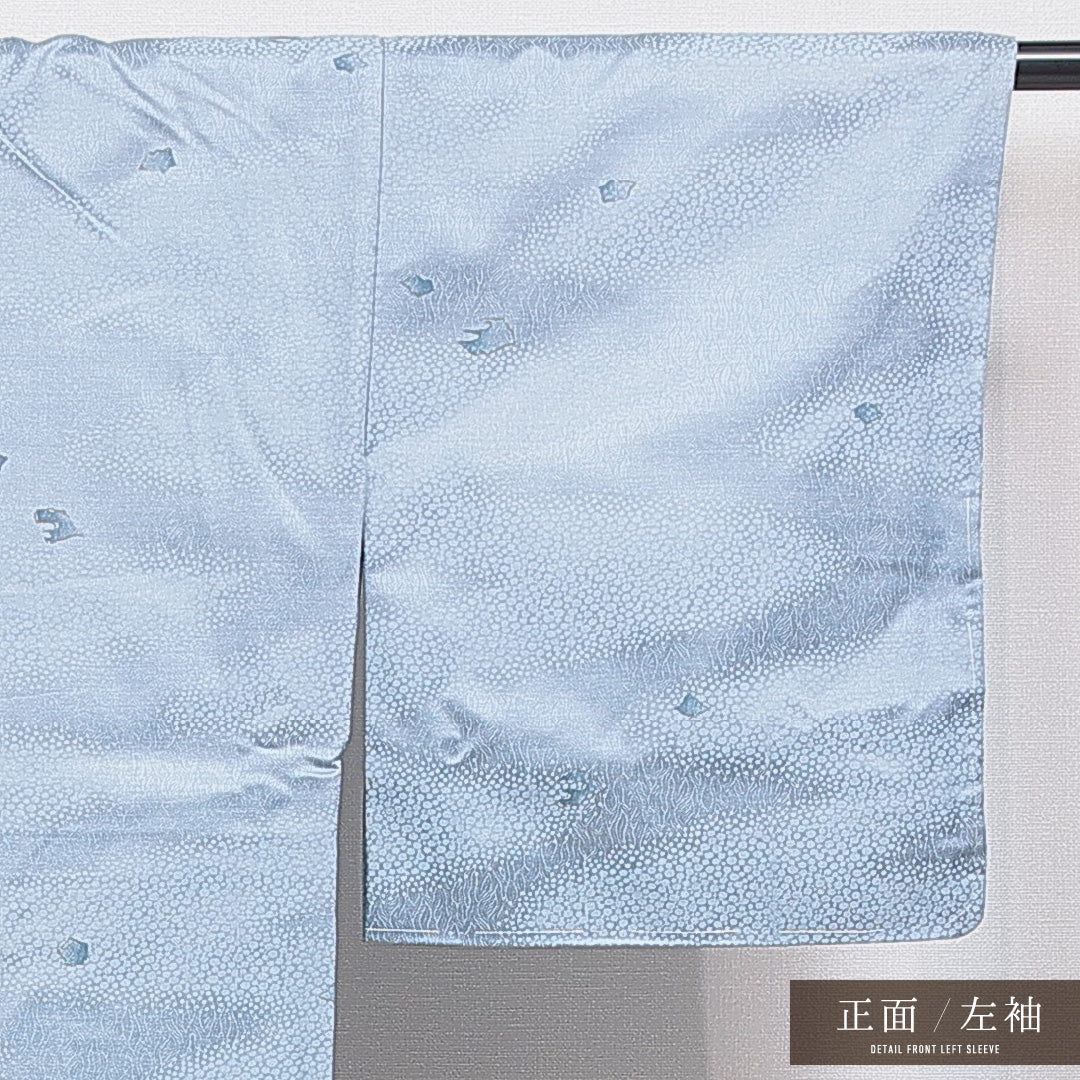 洗える着物 小紋 袷 身丈154cm 裄丈63cm ポリエステル Cランク インフォーマル 広衿 Sサイズ 創作柄 水色系 LP 1221-16260