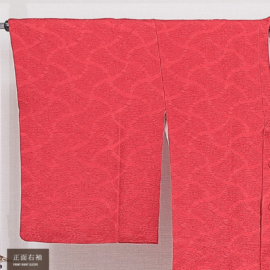道行コート 袷 身丈84cm 裄丈66cm 正絹 Sランク Mサイズ フォーマル ポケットあり 無地 赤系 1263-15134