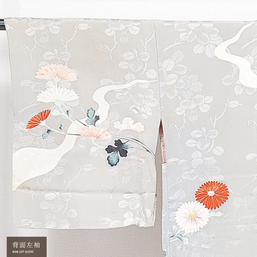 アンティーク 羽織 袷 身丈84cm 裄丈65cm 正絹 Cランク Mサイズ 菊 グレー系 1217-16806