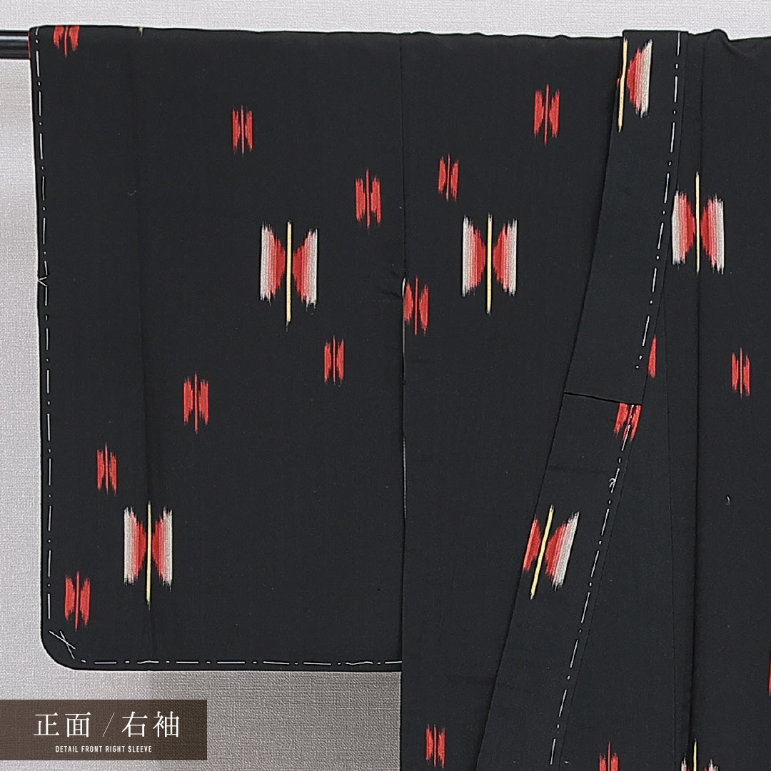 アンティーク お召 袷 身丈155cm 裄丈63cm 正絹 Aランク Mサイズ バチ衿 創作柄 黒系 1265-15968