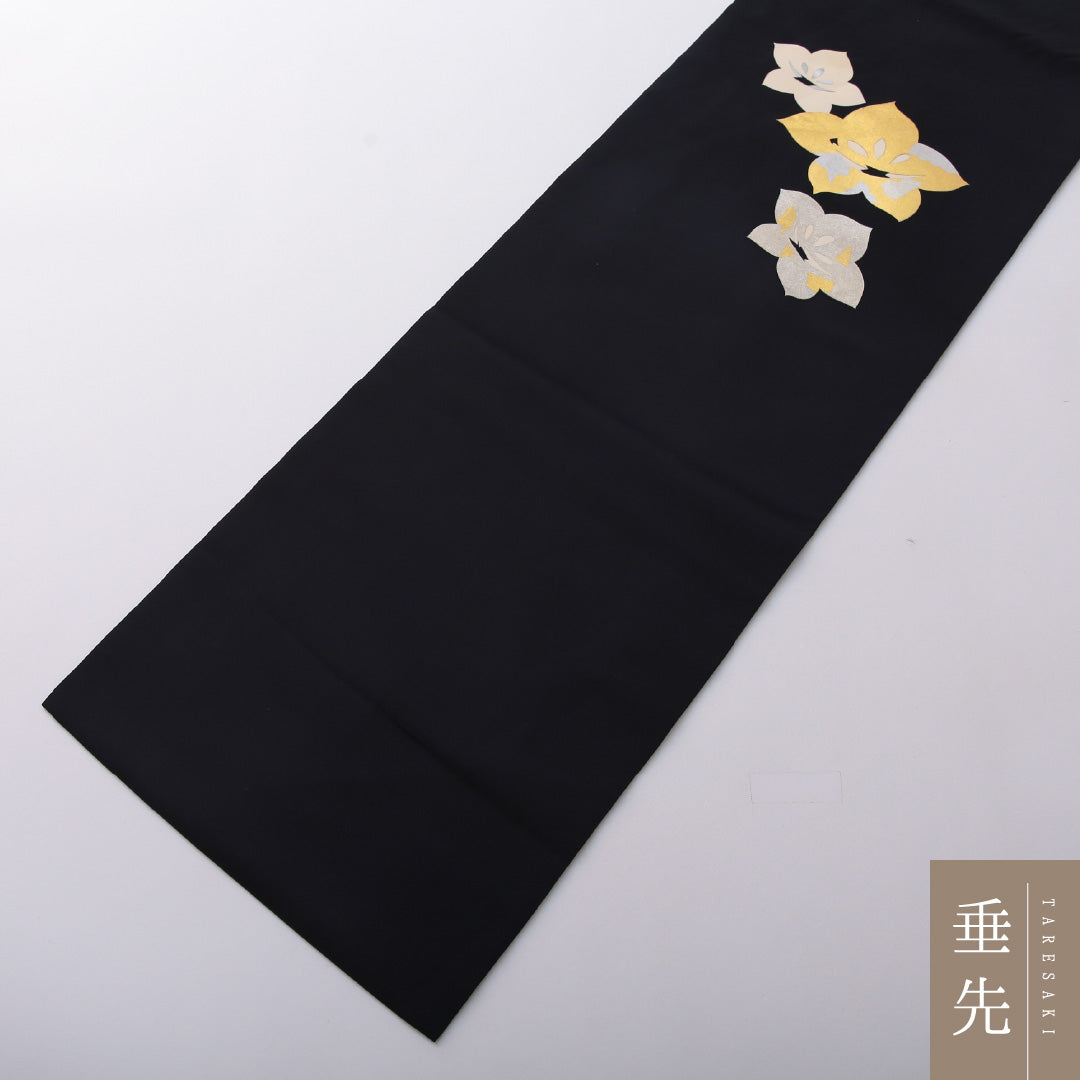 九寸名古屋帯 Bランク 帯丈382cm 正絹 ポイント柄 名古屋仕立て 染め インフォーマル 塩瀬 桔梗 黒系 RP 1245-03628