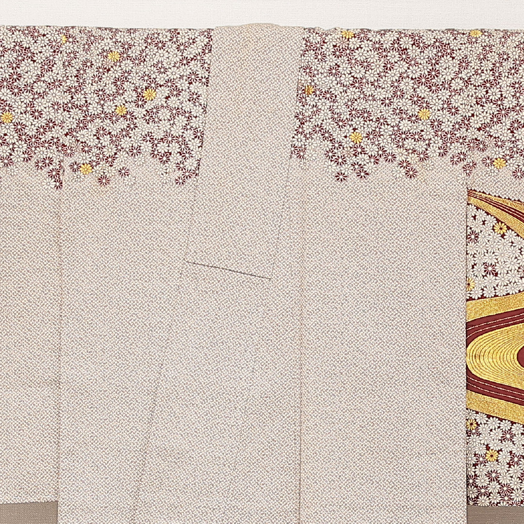 付下げ(紬) 袷 身丈159cm 裄丈63cm 正絹 Cランク Mサイズ 広衿 インフォーマル 流水 菊 茶系 1261-16925