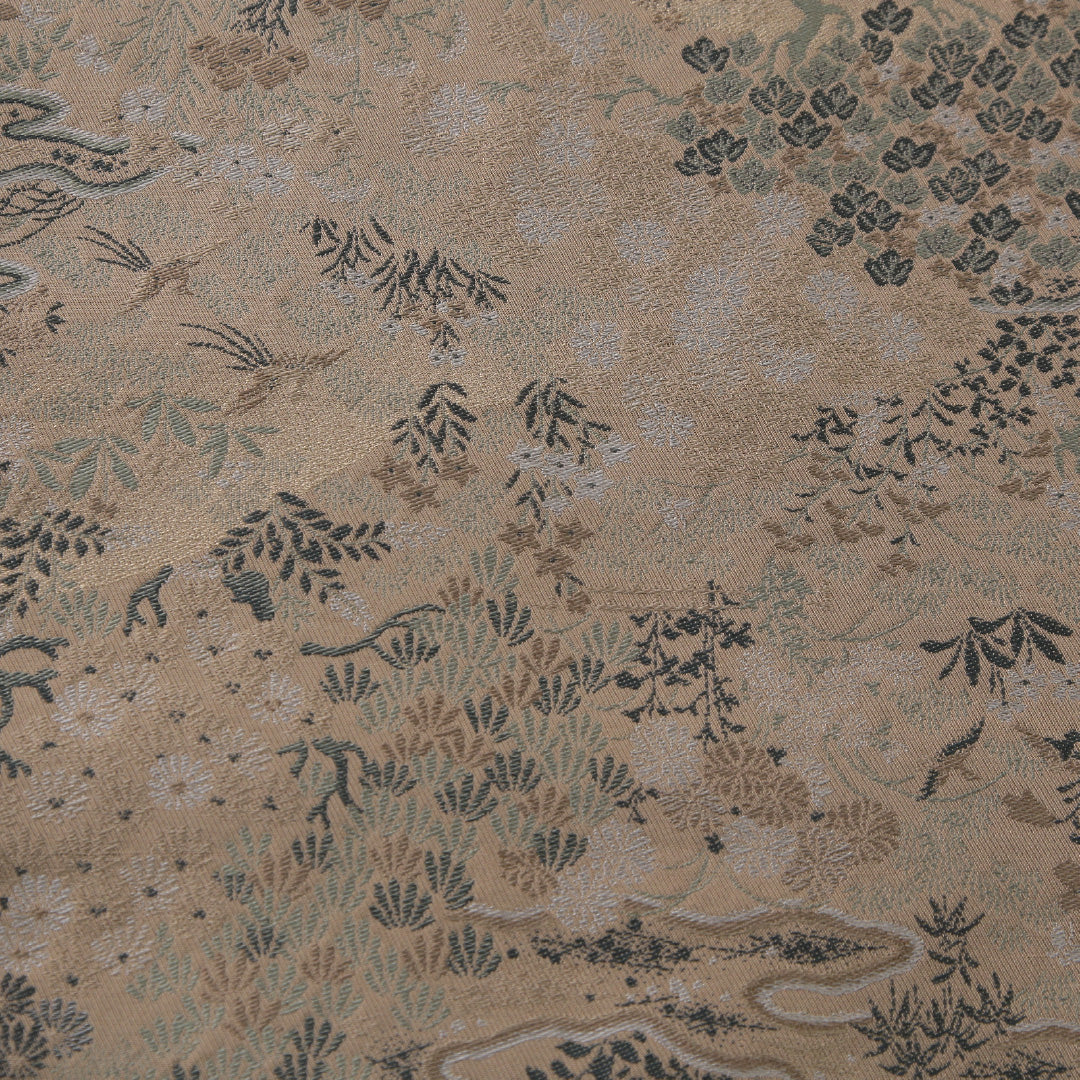 アンティーク 丸帯 帯丈444cm 全通 Aランク 正絹 古典柄 緑系 1223-02224