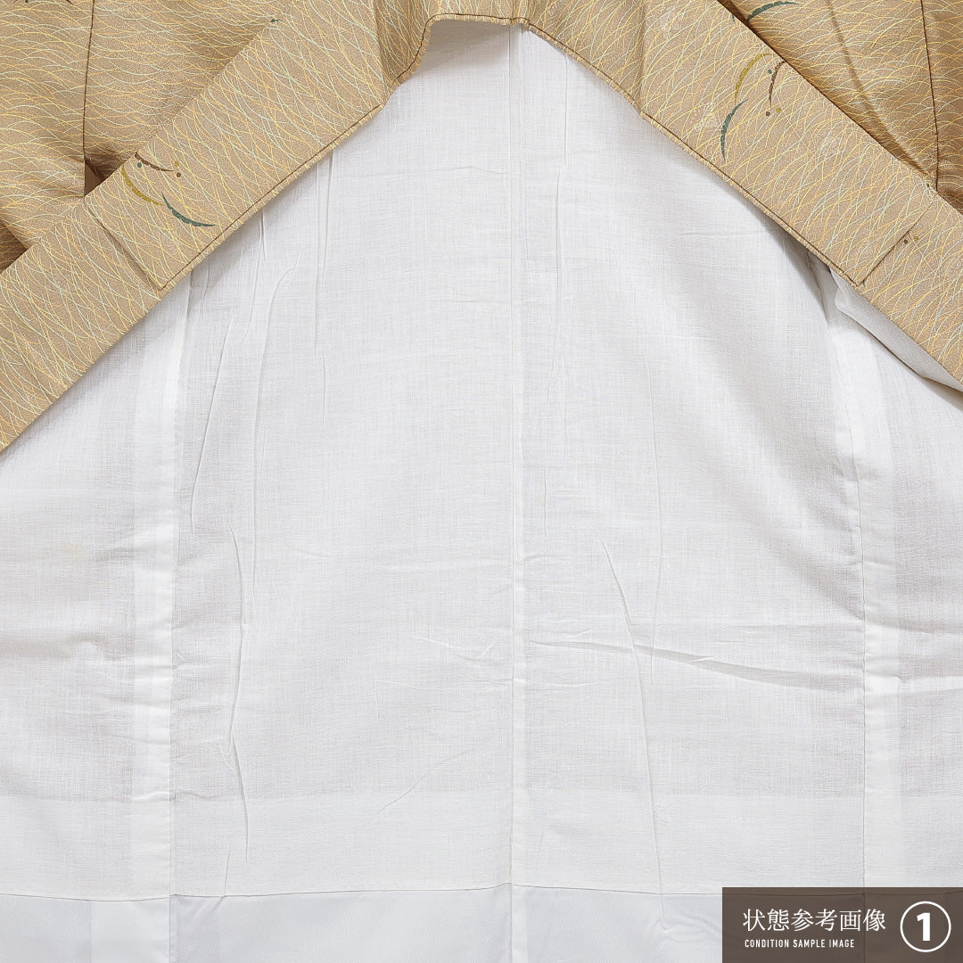 洗える着物 小紋 袷 身丈148cm 裄丈61cm ポリエステル Aランク インフォーマル 広衿 XSサイズ 露芝草 黄系 RP 1221-16101