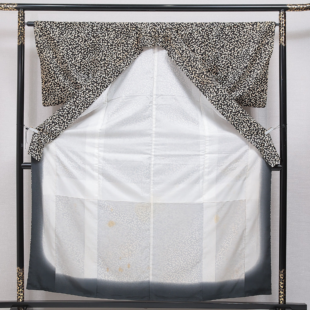 小紋 袷 身丈157cm 裄丈63cm 正絹 Cランク インフォーマル 広衿 Mサイズ ドット 黒系 LP 1221-16009