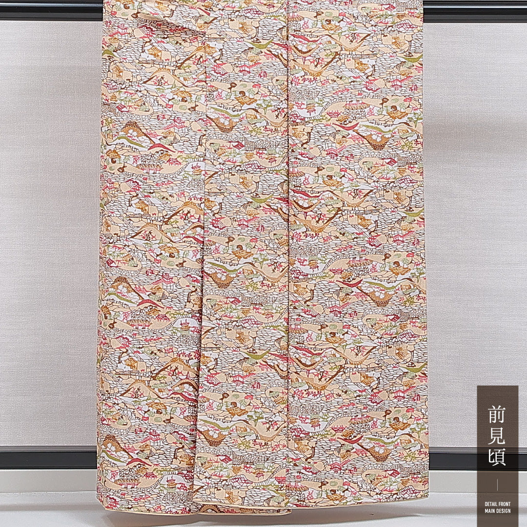 洗える着物 小紋 袷 身丈158cm 裄丈63cm ポリエステル Sランク インフォーマル 広衿 Mサイズ 茶屋辻 多色系 RP 1221-15999