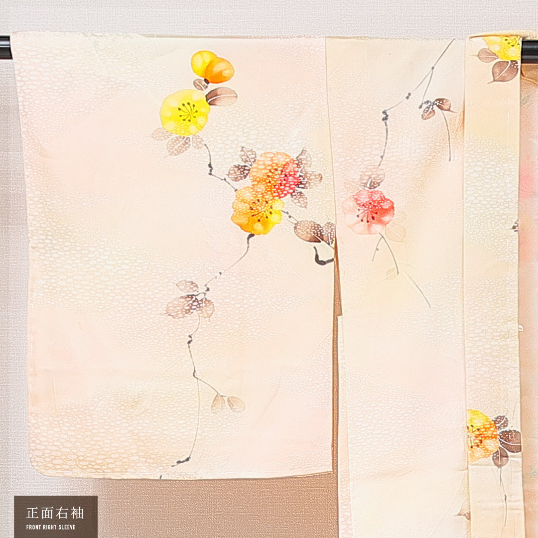 羽織 袷 身丈73cm 裄丈61cm 正絹 Cランク カジュアル Sサイズ 花柄 クリーム系 HP 1232-15250