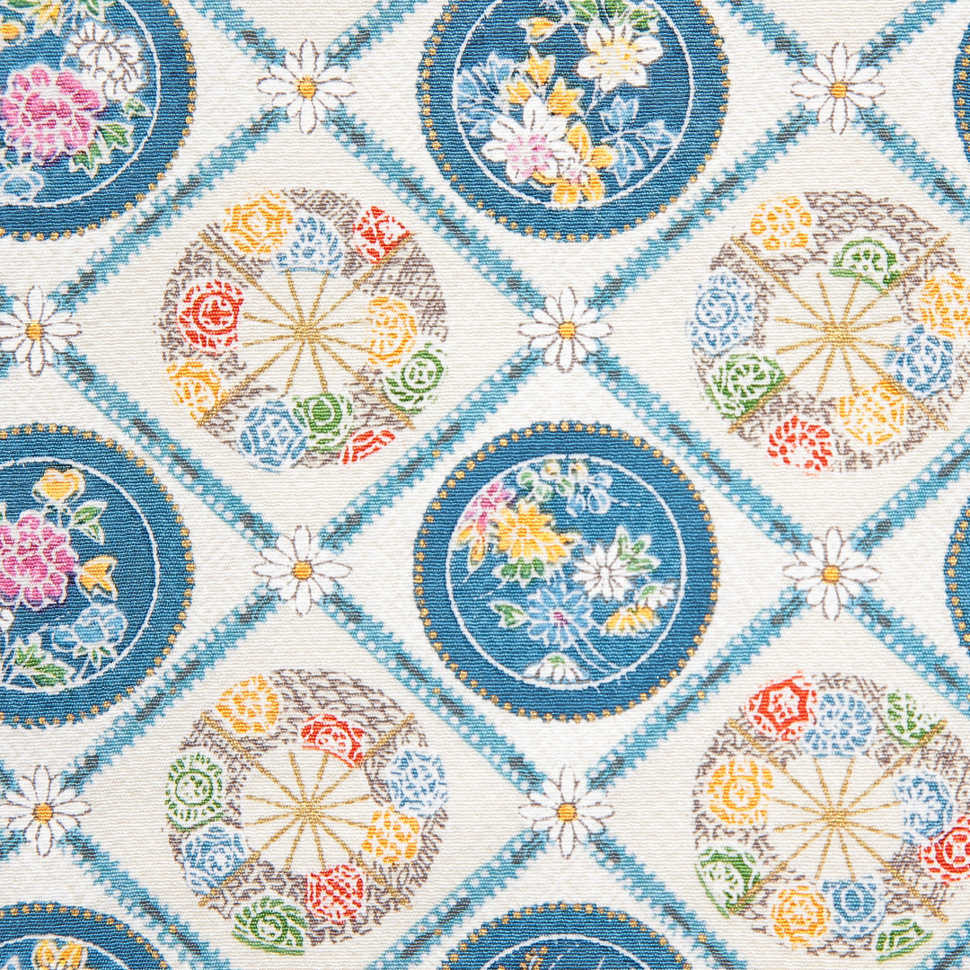 小紋 袷 身丈151cm 裄丈65cm 正絹 Aランク Sサイズ 広衿 インフォーマル ちりめん 格天井文 唐華 クリーム系 1215-16664