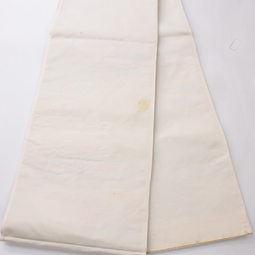 袋帯 帯丈436cm セミフォーマル 六通 帯芯なし Cランク 正絹 花柄 銀系 1223-02238