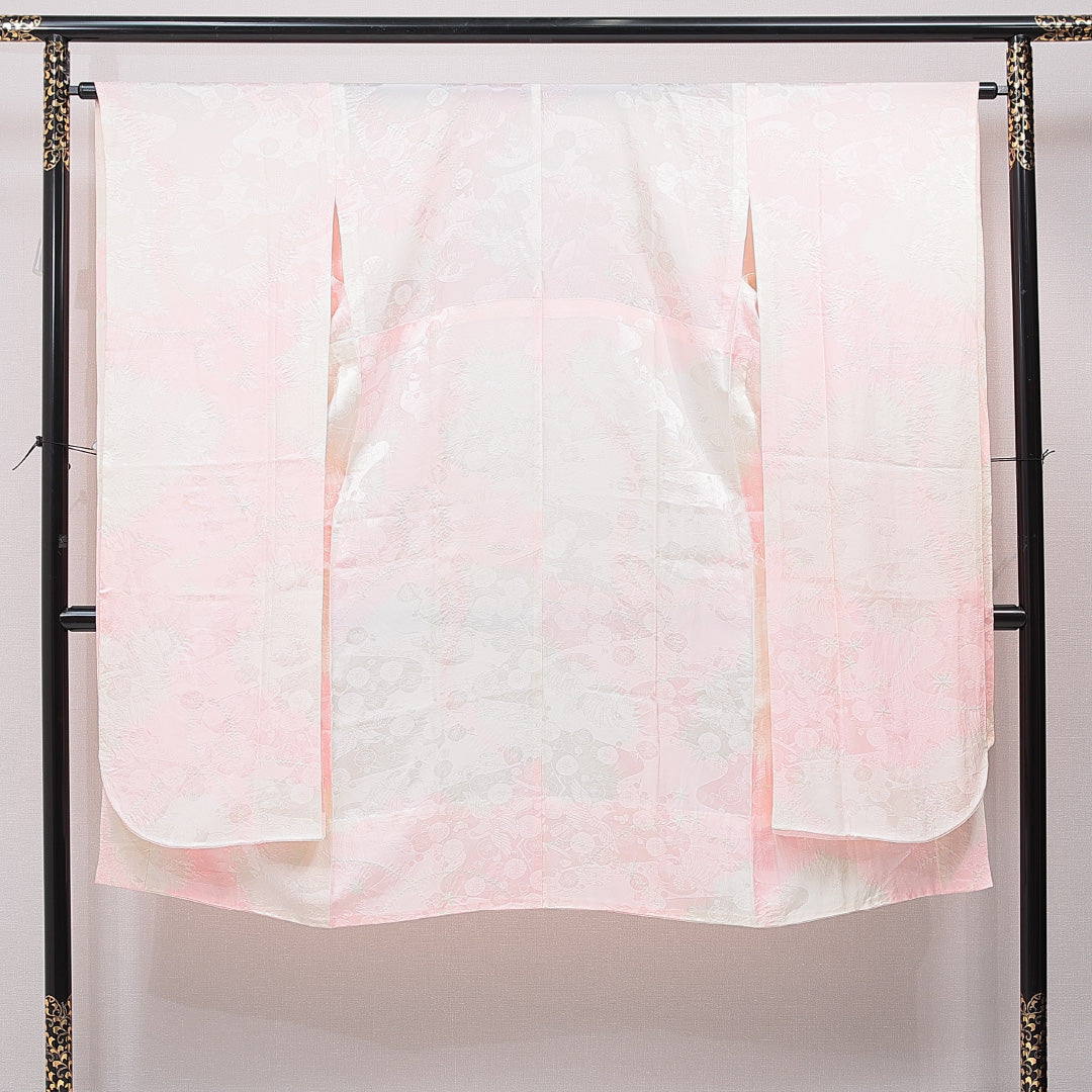 振袖用 長襦袢 無双袖 身丈126cm 裄丈65cm 正絹 Aランク Mサイズ 椿 ピンク系 RP 1240-15385