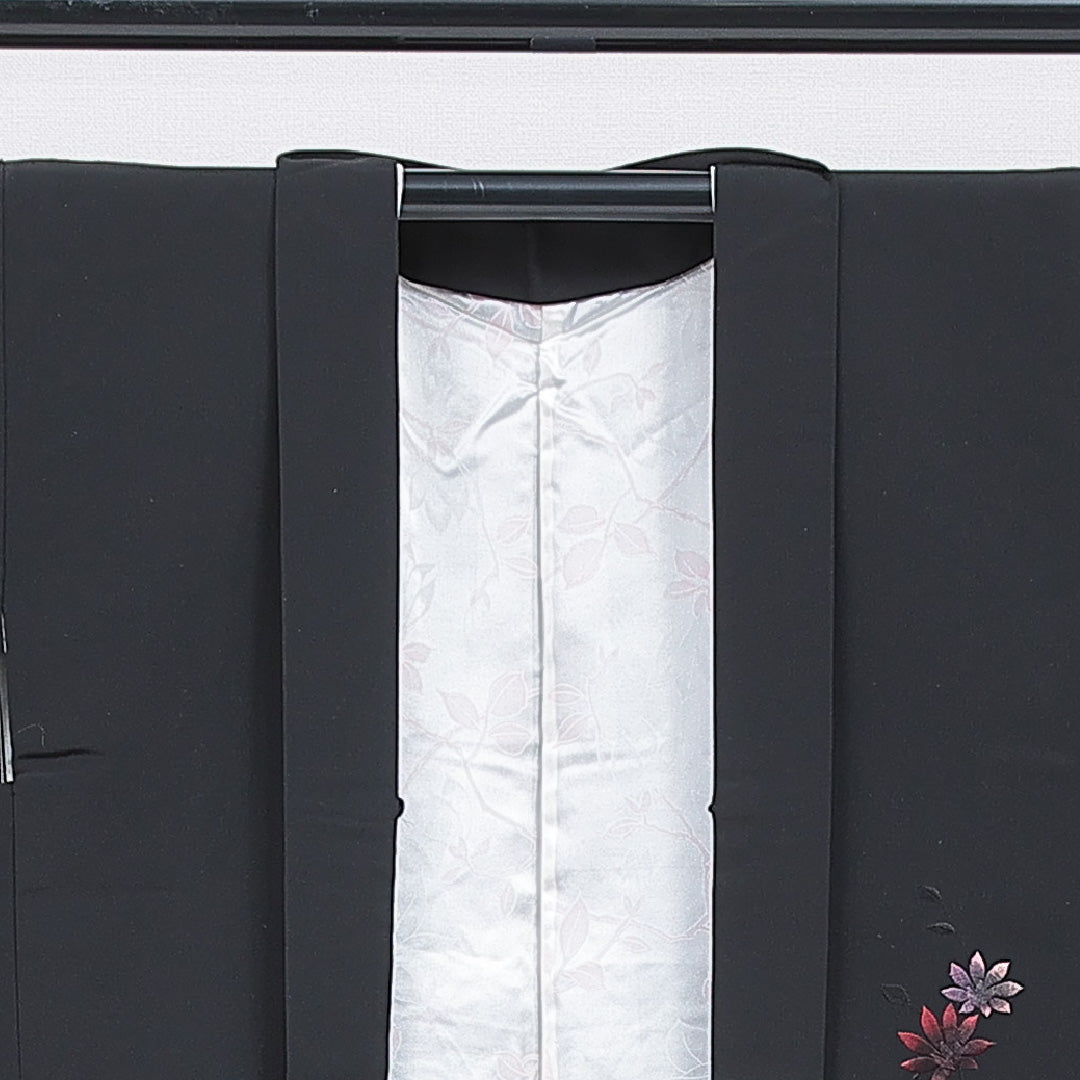 黒羽織 袷 身丈82cm 裄丈63cm 正絹 Sランク インフォーマル Sサイズ 刺繍 花柄 黒系 RP 1233-16825