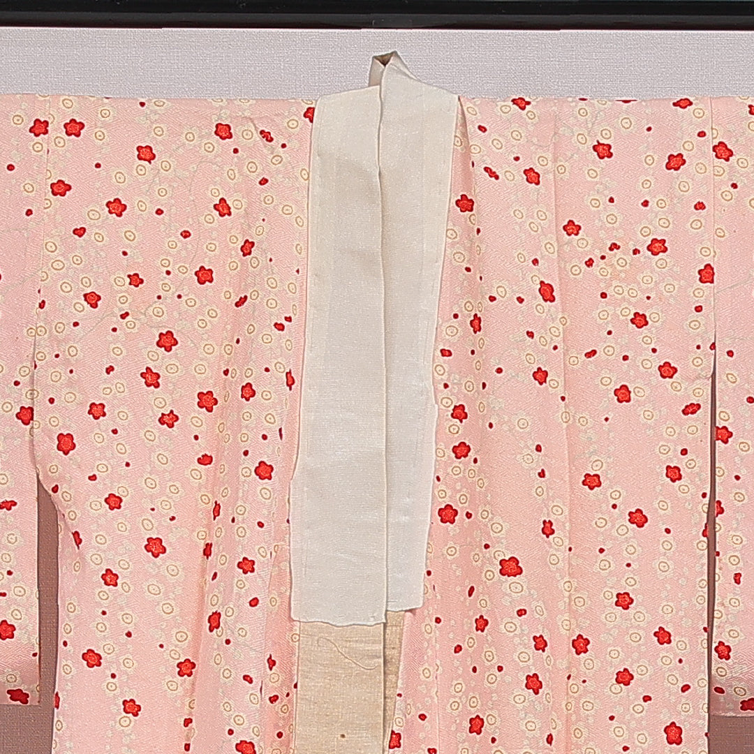 アンティーク 長襦袢 無双袖 身丈139cm 裄丈61cm 正絹 Cランク 2XLサイズ 梅 ピンク系 1229-16500