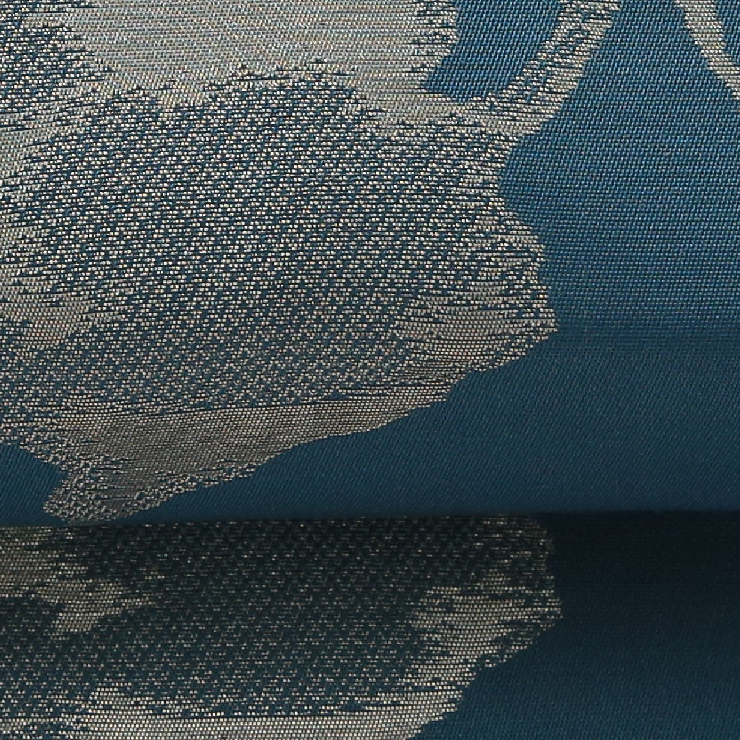 九寸名古屋帯 帯丈339cm カジュアル 名古屋仕立て 六通 Cランク 正絹 創作柄 青系 1224-03612